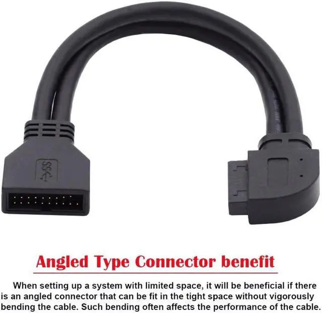 Alt view image 4 of 7 - Jimier Right Angled USB 3.0 20Pin 19Pin Male to Female Extension 5Gbps Cable 90 Degree for Motherboard Mainboard