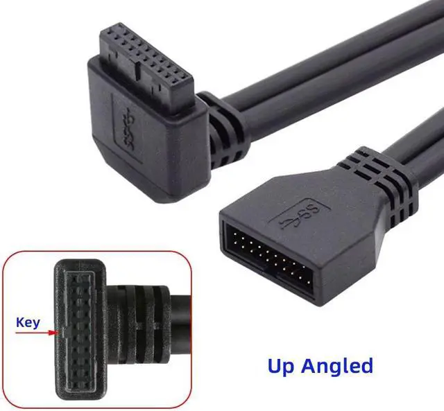 Alt view image 3 of 7 - Jimier Up Angled USB 3.0 20Pin 19Pin Male to Female Extension 5Gbps Cable 90 Degree for Motherboard Mainboard