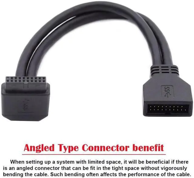 Alt view image 4 of 7 - Jimier Up Angled USB 3.0 20Pin 19Pin Male to Female Extension 5Gbps Cable 90 Degree for Motherboard Mainboard