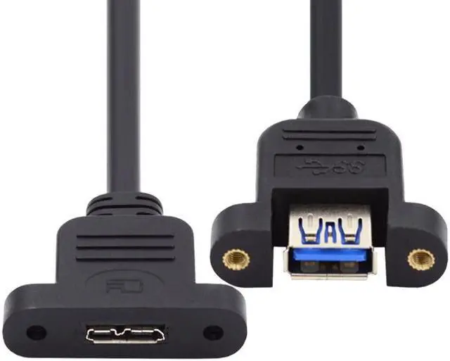 Alt view image 2 of 7 - Jimier Type-A USB 3.0 Female to Micro 3.0 Type-B Female Screw Mount Type Extension Cable 5Gbps