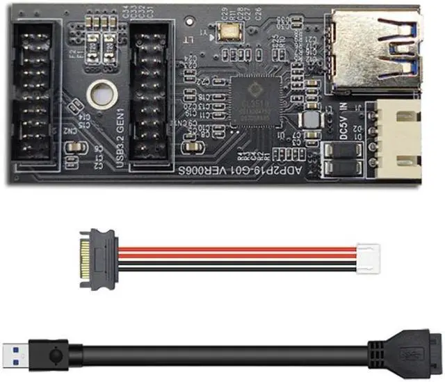Alt view image 2 of 8 - HKCY Single 19/20Pin Header to USB 3.0 19/20Pin Dual Ports Female PCBA Type Adapter Splitter HUB 5Gbps