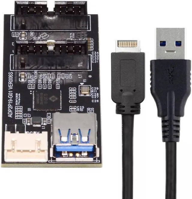 Alt view image 2 of 7 - Chenyang Type-E or 19/20Pin Header to USB 3.0 19/20Pin Dual Ports Female PCBA Type Adapter Splitter HUB 5Gbps