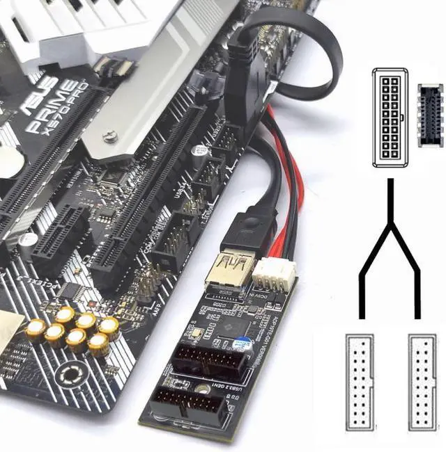 Alt view image 7 of 7 - Chenyang Type-E or 19/20Pin Header to USB 3.0 19/20Pin Dual Ports Female PCBA Type Adapter Splitter HUB 5Gbps