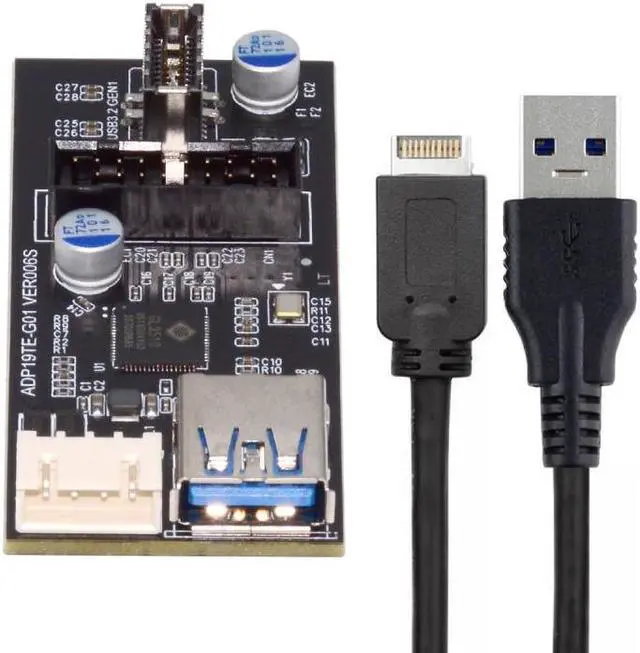 Alt view image 2 of 7 - Jimier Type-E or 19/20Pin Header to USB 3.0 20Pin & Type-E Dual Ports Female PCBA Type Adapter Splitter HUB 5Gbps