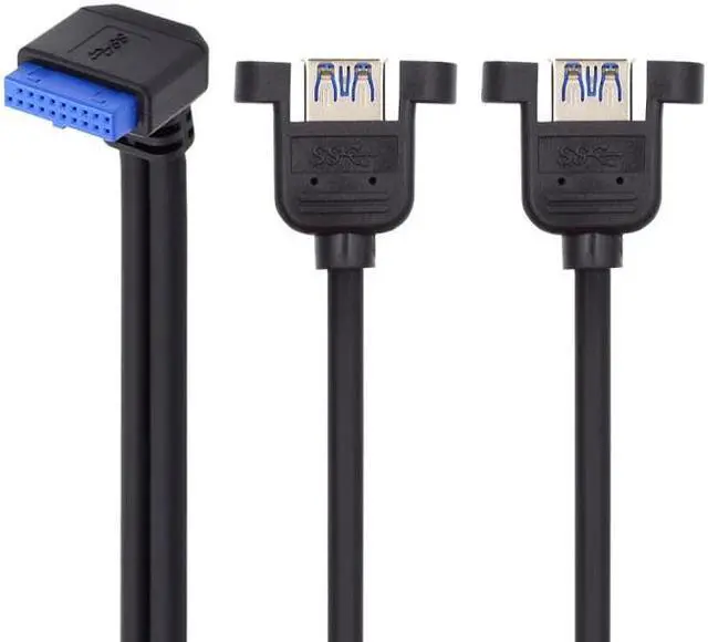 Alt view image 2 of 7 - Jimier Down Angled 19/20Pin Header to USB 3.0 Dual Ports Female Screw Mount Type Cable 90 Degree 5Gbps