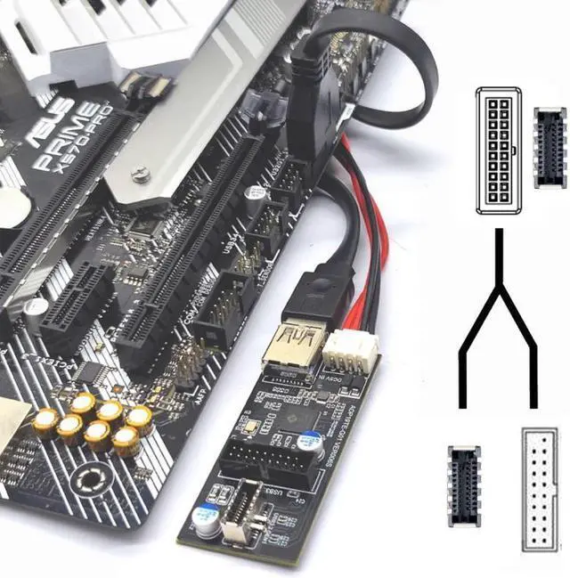 Alt view image 7 of 7 - Jimier Type-E or 19/20Pin Header to USB 3.0 20Pin & Type-E Dual Ports Female PCBA Type Adapter Splitter HUB 5Gbps