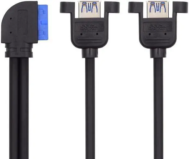 Alt view image 2 of 7 - Jimier Left Angled 19/20Pin Header to USB 3.0 Dual Ports Female Screw Mount Type Cable 90 Degree 5Gbps