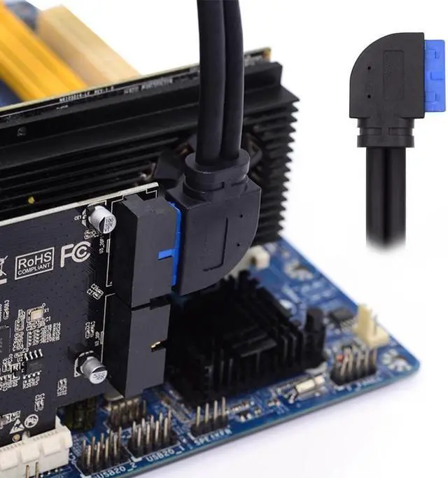 Main image of Jimier Left Angled 19/20Pin Header to USB 3.0 Dual Ports Female Screw Mount Type Cable 90 Degree 5Gbps