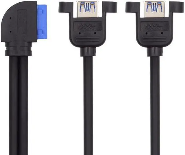 Alt view image 2 of 7 - Jimier Right Angled 19/20Pin Header to USB 3.0 Dual Ports Female Screw Mount Type Cable 90 Degree 5Gbps