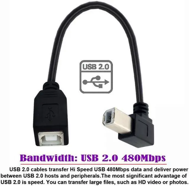 Alt view image 3 of 7 - Jimier USB 2.0 B Type Male to Female Extension Cable Right Angled 90 Degree 20cm for Printer Scanner Disk