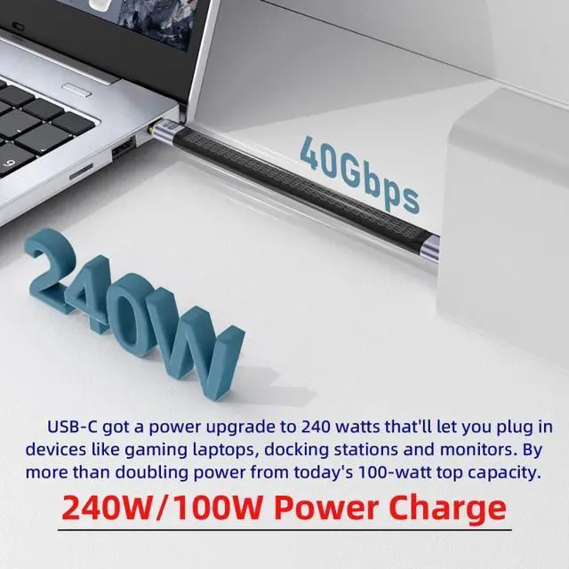 Alt view image 3 of 7 - Jimier 240W Type-C USB-C Male to Male USB4 40Gbps 100W 8K Flat Slim FPC Data Cable for Laptop Phone 13cm
