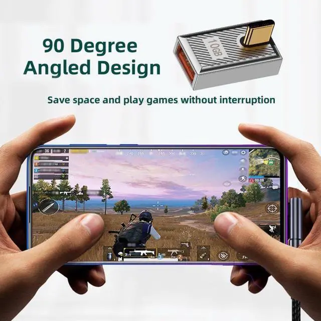 Alt view image 4 of 7 - Jimier USB-C USB 3.1 Type C Male to USB 3.0 A Female 10Gbps OTG Data 120W Power Low Profile Angled Adapter Alloy Shell Mecha Cyberpunk Style