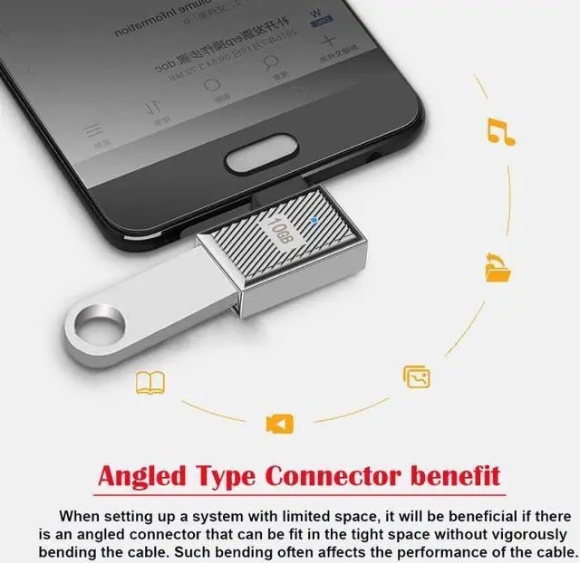 Alt view image 3 of 7 - Xiwai USB-C USB 3.1 Type C Male to USB 3.0 A Female 10Gbps OTG Data 120W Power Left Right Angled Adapter Alloy Shell Mecha Cyberpunk Style
