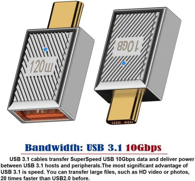 Alt view image 6 of 7 - Jimier USB-C USB 3.1 Type C Male to USB 3.0 A Female 10Gbps OTG Data 120W Power Adapter Alloy Shell Mecha Cyberpunk Style