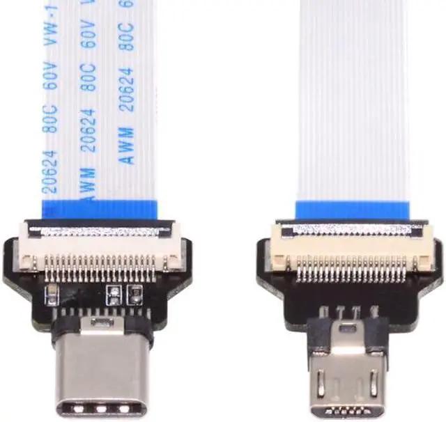 Alt view image 2 of 7 - Jimier OTG USB-C Type-C Male Host to 5Pin Micro USB 2.0 Male Target Data Flat Slim FPC Cable 13cm for FPV Disk Phone Laptop