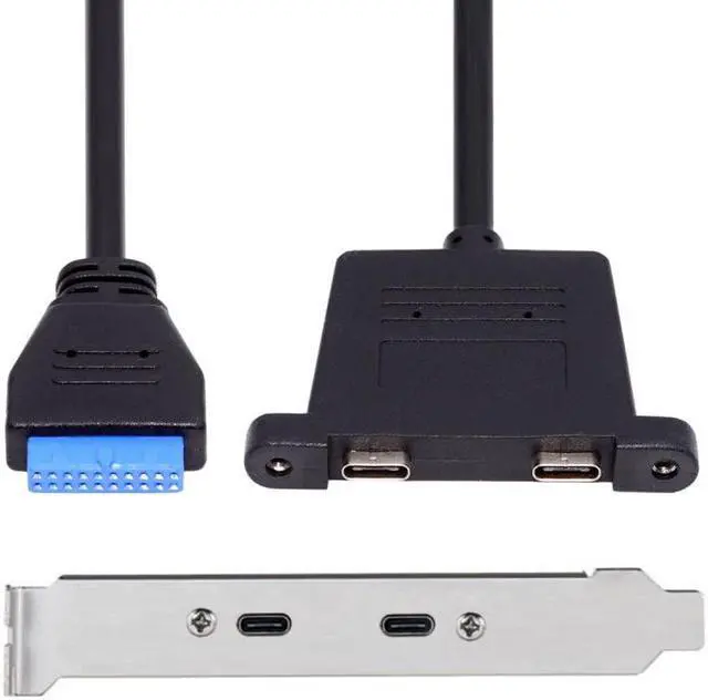 Alt view image 2 of 7 - Xiwai USB3.0 Motherboard 19/20Pin to USB-C Type-C Dual Ports Female PCI-E Back Panel 5Gbps Cable
