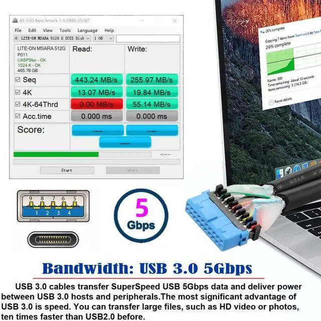 Alt view image 6 of 7 - Xiwai USB3.0 Motherboard 19/20Pin to USB-C Type-C & USB 3.0 Dual Ports Female PCI-E Back Panel 5Gbps Cable