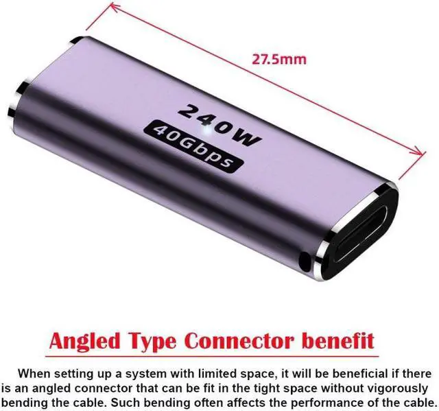 Alt view image 4 of 7 - Jimier USB4 Type C Female to Female 240W Power 40Gbps Data 8K Video Extender Adapter for NS Phone Laptop