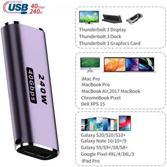 Alt view image 7 of 7 - Jimier USB4 Type C Female to Female 240W Power 40Gbps Data 8K Video Extender Adapter for NS Phone Laptop