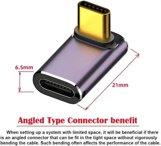 Alt view image 4 of 7 - Cablecc USB4 Type C Male to Female 240W Power 40Gbps Data 8K Video Adapter Up Down Angled for NS Phone Laptop