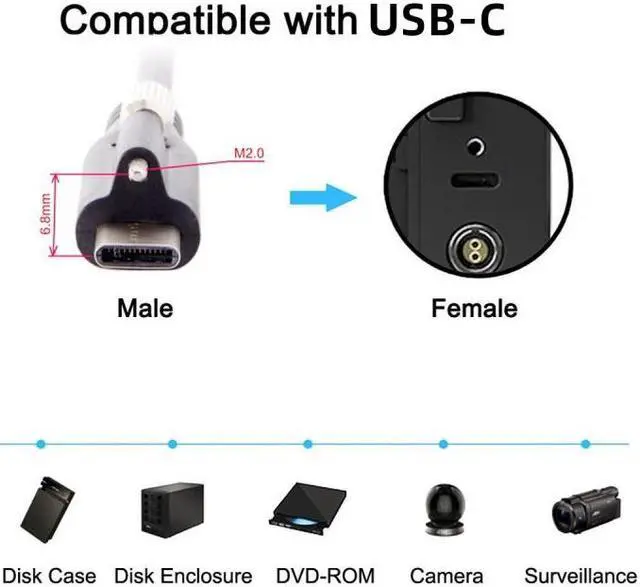 Alt view image 6 of 7 - Cablecc 5 Meters USB 3.1 Type-C Locking Connector to Standard USB3.0 Data Cable for Camera With Panel Mount Screw