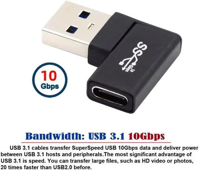 Alt view image 7 of 7 - Jimier USB-C Type C Female to USB 3.0 A Male Data Adapter Flat Horizontal 90 Degree Left Angled  for Laptop Desktop