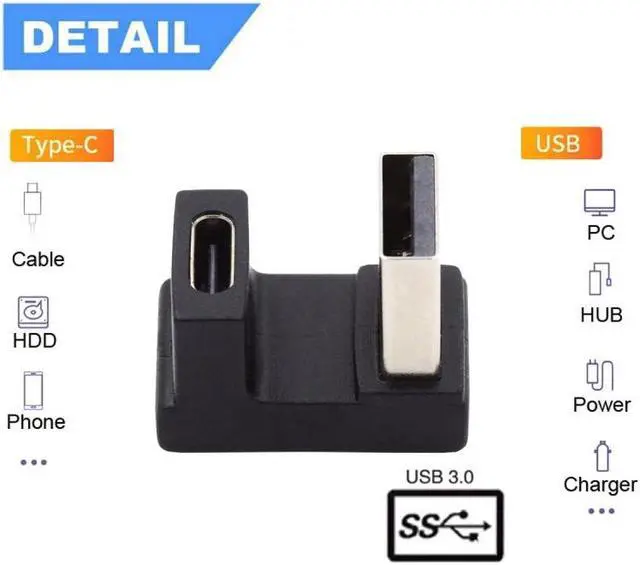 Alt view image 7 of 7 - Jimier USB-C Type C Female Up Opposite U Shape Back Angled to USB 3.0 A Male Data Adapter for Laptop Desktop