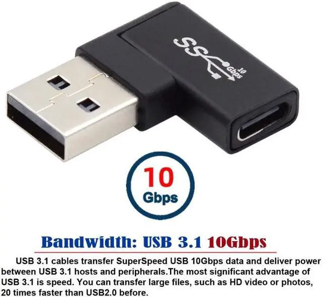 Alt view image 7 of 7 - Jimier USB-C Type C Female to USB 3.0 A Male Data Adapter Flat Horizontal 90 Degree Right Angled  for Laptop Desktop
