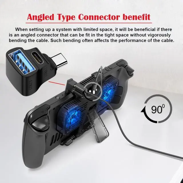 Alt view image 7 of 7 - Chenyang 10Gbps USB3.1 Type C Male to Dual Type-A OTG & Type-C Female Power Data Splitter Adapter Angled Compatible with Steam Deck Laptop