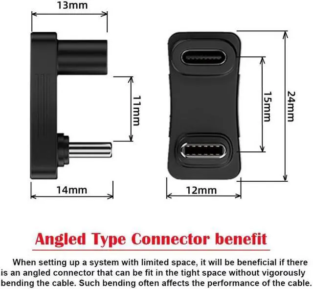 Alt view image 5 of 7 - Jimier 10Gbps USB3.1 Type C Male to Female Power Data Video Adapter Opposite U Shape Back Angled Compatible with Steam Deck Phone Laptop