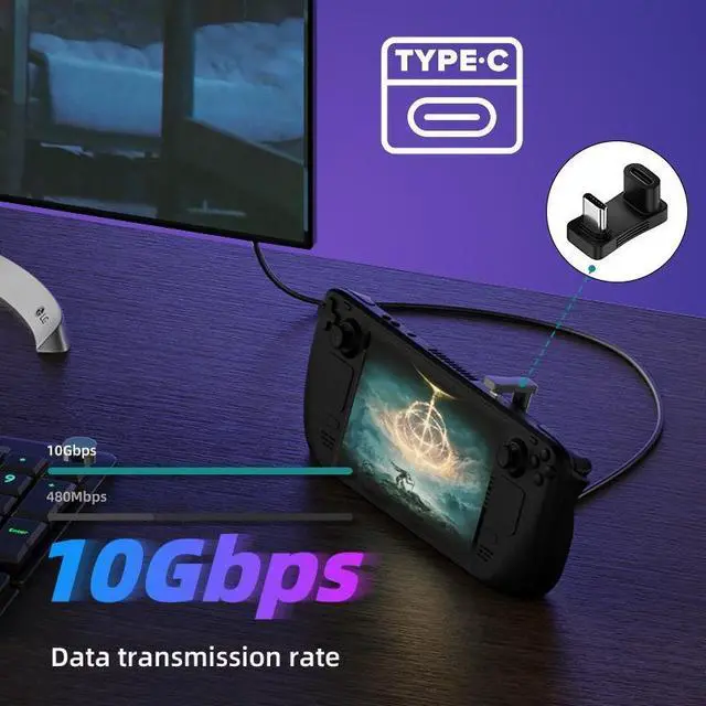 Alt view image 6 of 7 - Jimier 10Gbps USB3.1 Type C Male to Female Power Data Video Adapter Opposite U Shape Back Angled Compatible with Steam Deck Phone Laptop