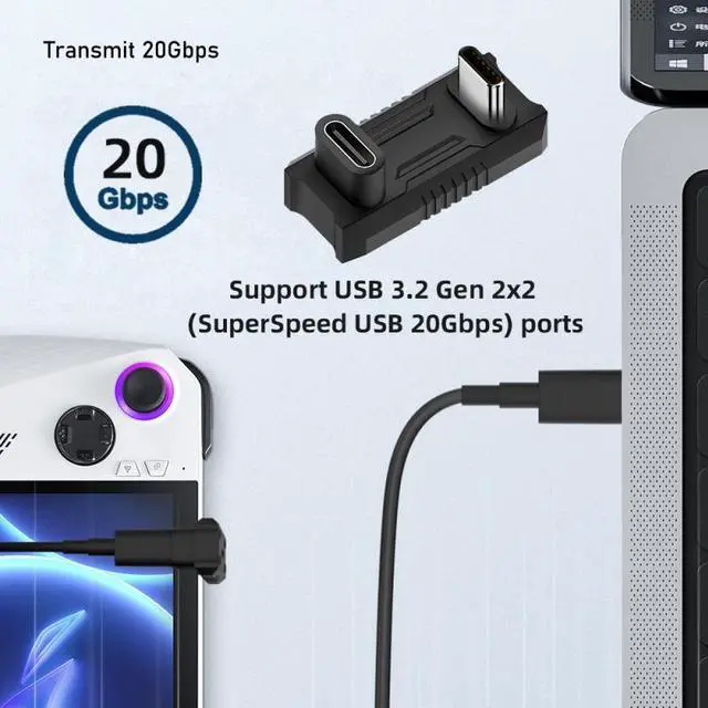 Alt view image 4 of 7 - Jimier 20Gbps USB3.1 Type C Male to Female Power Data Video Adapter Opposite U Shape Back Angled Compatible with ROG Ally Steam Deck Phone NS Switch