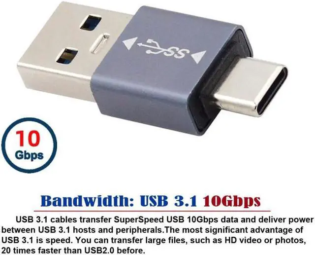 Alt view image 3 of 7 - Jimier USB 3.1 Type C Male OTG to USB3.0 Type A Male Data 10Gbps Charge Adapter for Laptop Phone