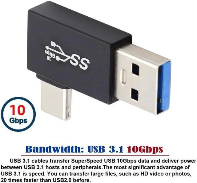 Main image of Jimier Right Angled USB3.0 Type A Male to USB 3.1 Type C Male Data 10Gbps Charge Adapter 90 Degree for Laptop Phone