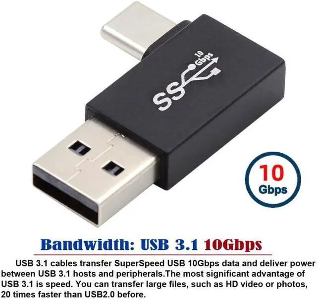 Main image of Jimier Left Angled USB3.0 Type A Male to USB 3.1 Type C Male Data 10Gbps Charge Adapter 90 Degree for Laptop Phone
