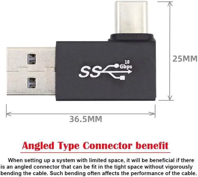 Alt view image 3 of 7 - Jimier Left Angled USB3.0 Type A Male to USB 3.1 Type C Male Data 10Gbps Charge Adapter 90 Degree for Laptop Phone