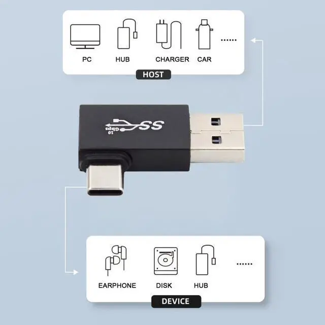 Alt view image 5 of 7 - Jimier Left Angled USB3.0 Type A Male to USB 3.1 Type C Male Data 10Gbps Charge Adapter 90 Degree for Laptop Phone