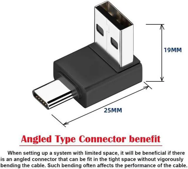 Alt view image 5 of 7 - Jimier Down Angled USB3.0 Type A Male to USB 3.1 Type C Male Data 10Gbps Charge Adapter 90 Degree for Laptop Phone