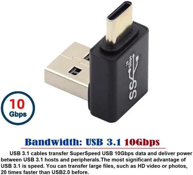 Alt view image 4 of 7 - Jimier Down Angled USB3.0 Type A Male to USB 3.1 Type C Male Data 10Gbps Charge Adapter 90 Degree for Laptop Phone