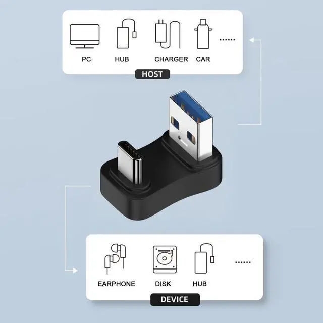 Alt view image 5 of 7 - Jimier USB3.0 Type A Male to USB 3.1 Type C Male Data 10Gbps Up Opposite U Shape Back Angled Charge Adapter 90 Degree for Laptop Phone