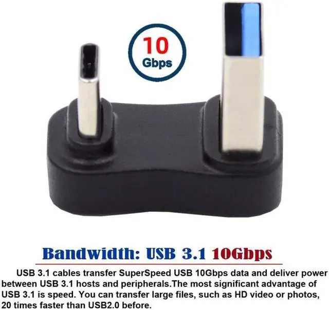 Alt view image 3 of 7 - Jimier USB3.0 Type A Male to USB 3.1 Type C Male Data 10Gbps Up Opposite U Shape Back Angled Charge Adapter 90 Degree for Laptop Phone
