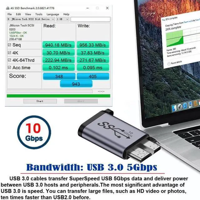 Alt view image 4 of 7 - Jimier USB-C USB 3.1 Type C Female to Micro USB 3.0 Male Data Adapter 10Gbps Data Power with Chain for Laptop SSD Disk