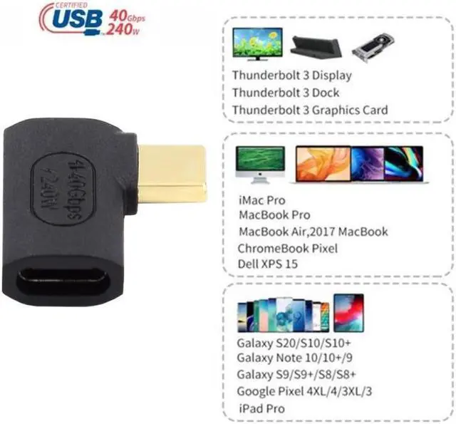 Alt view image 7 of 7 - Cablecc USB4 Type C Male to Female Extension 240W Power 40Gbps Data 8K Video Adapter Left Right Angled for NS Phone Laptop