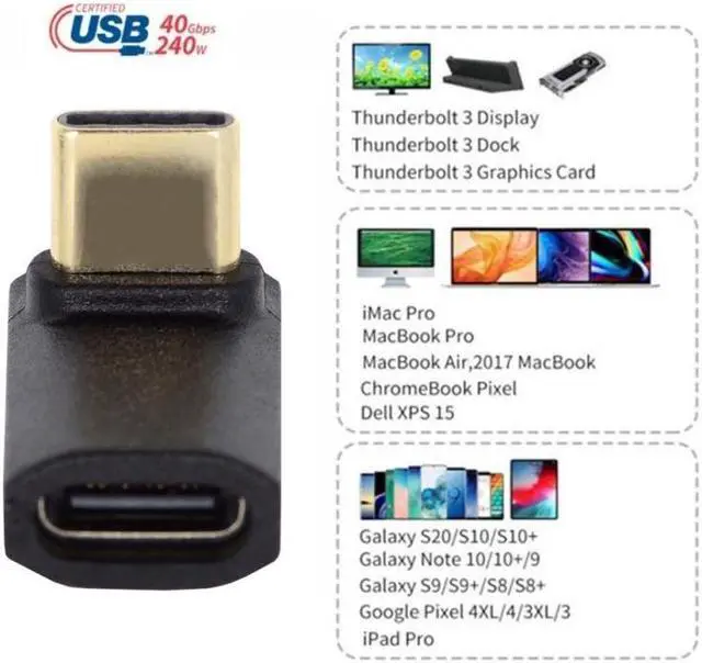 Alt view image 6 of 7 - Chenyang USB4 Type C Male to Female Extension 240W Power 40Gbps Data 8K Video Adapter Up Down Angled for NS Phone Laptop