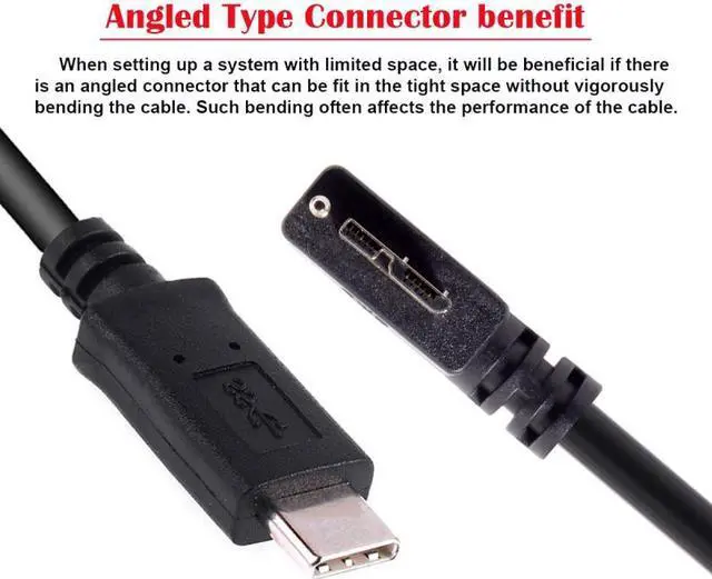 Main image of Jimier 5Gbps USB-C Type-C Host to Micro USB3.0 Screw Mount 90 Degree Left Angled for Industrial Camera Storage
