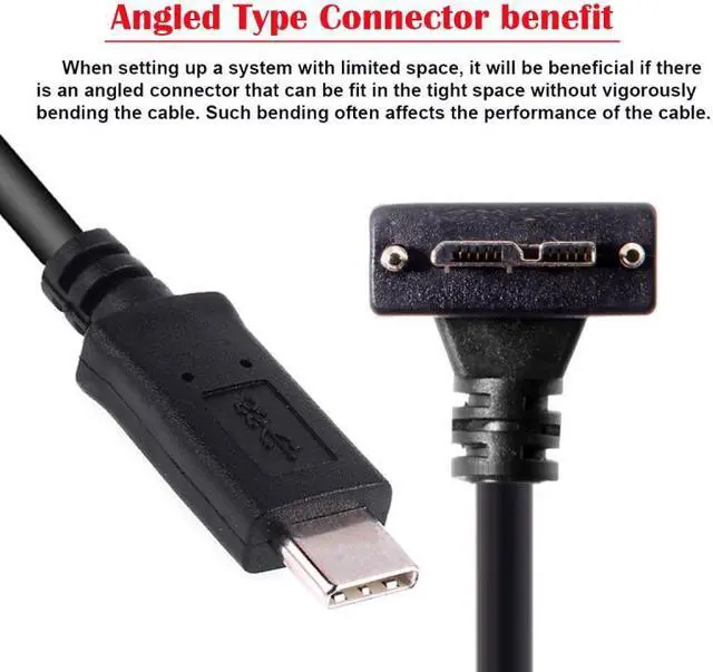 Main image of Jimier 5Gbps USB-C Type-C Host to Micro USB3.0 Screw Mount 90 Degree Up Angled for Industrial Camera Storage