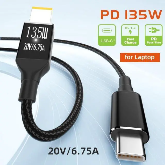 Alt view image 3 of 7 - Jimier Type-C USB-C 135W to DC Rectangle 11.0*4.5mm Power PD Charge Cable for Thinkpad X1 Legion Y7000P Laptop DC20V 6.25A
