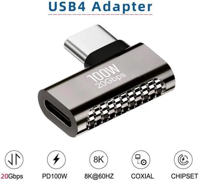 Alt view image 3 of 7 - Jimier 20Gbps USB4 Type C Male to Female 90 Degree Left Right Angled 100W Power Data 8K Video Adapter for Laptop Phone