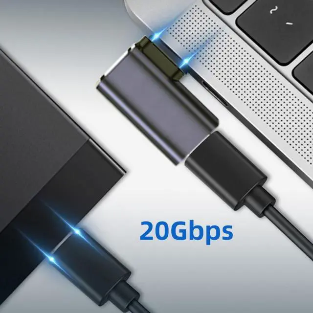 Alt view image 4 of 7 - Jimier 20Gbps USB4 Type C Male to Female 90 Degree Left Right Angled 100W Power Data 8K Video Adapter for Laptop Phone