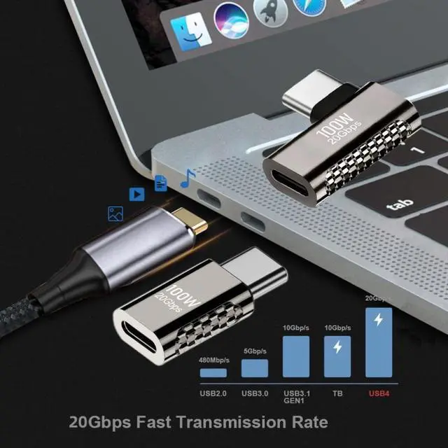 Alt view image 7 of 7 - Jimier 20Gbps USB4 Type C Male to Female 90 Degree Left Right Angled 100W Power Data 8K Video Adapter for Laptop Phone